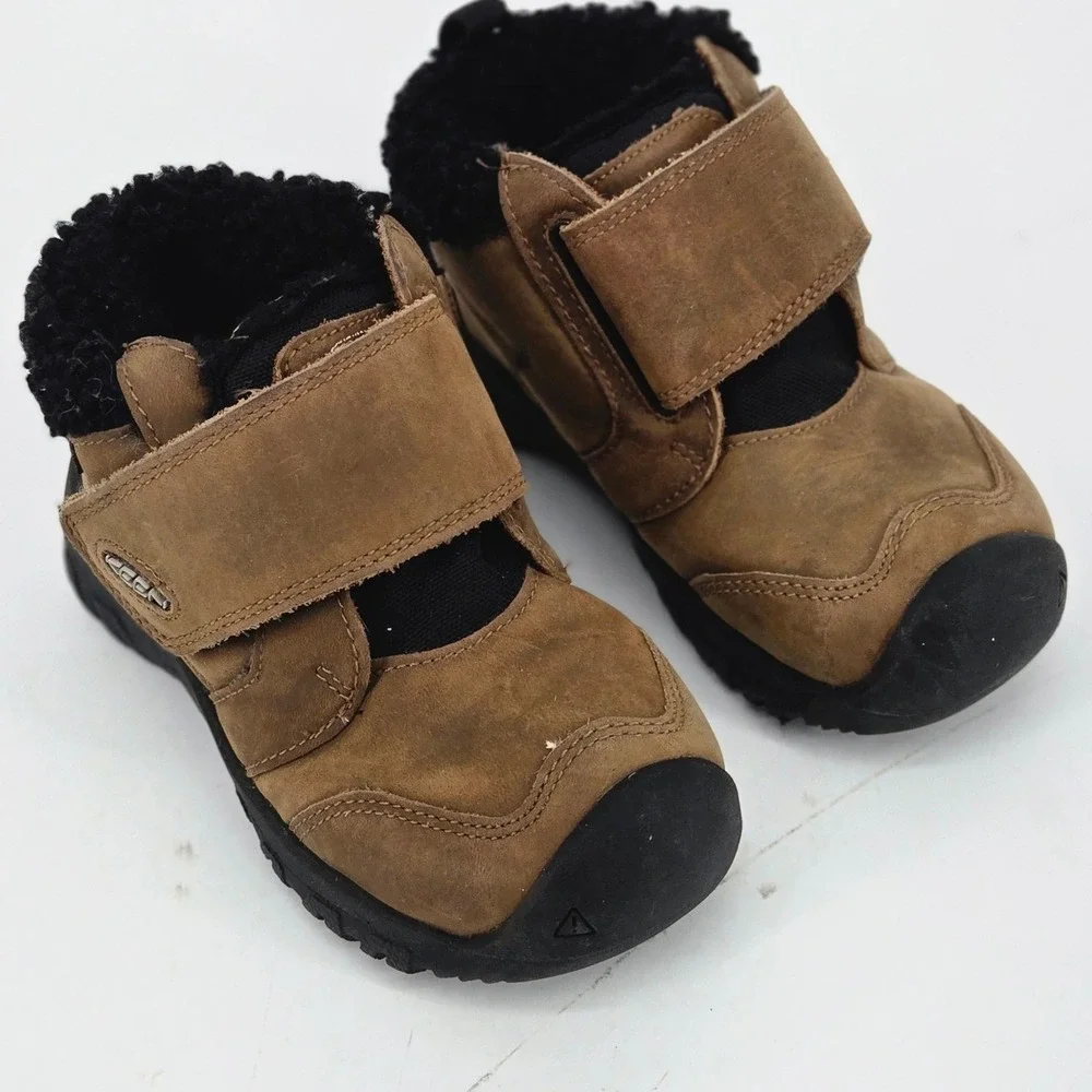 KEEN Kids Kootenay IV Mid Waterproof Brown Leather Wide Toe Box Boots US 8 VGUC